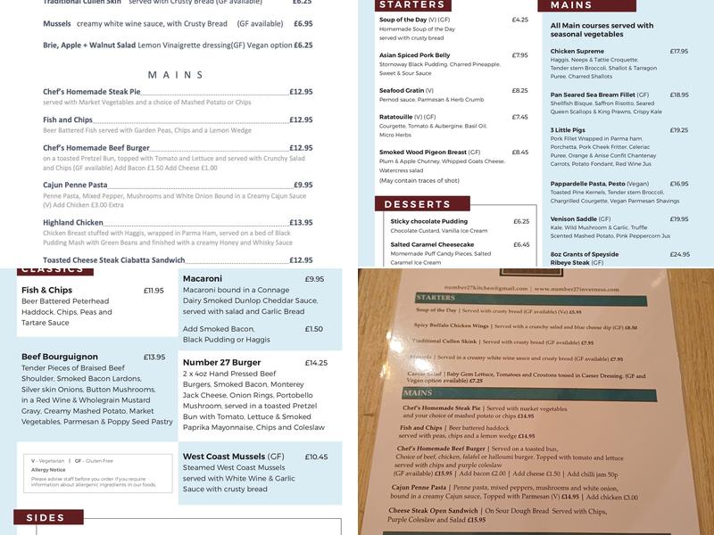 Number 27 Bar and Kitchen Menu