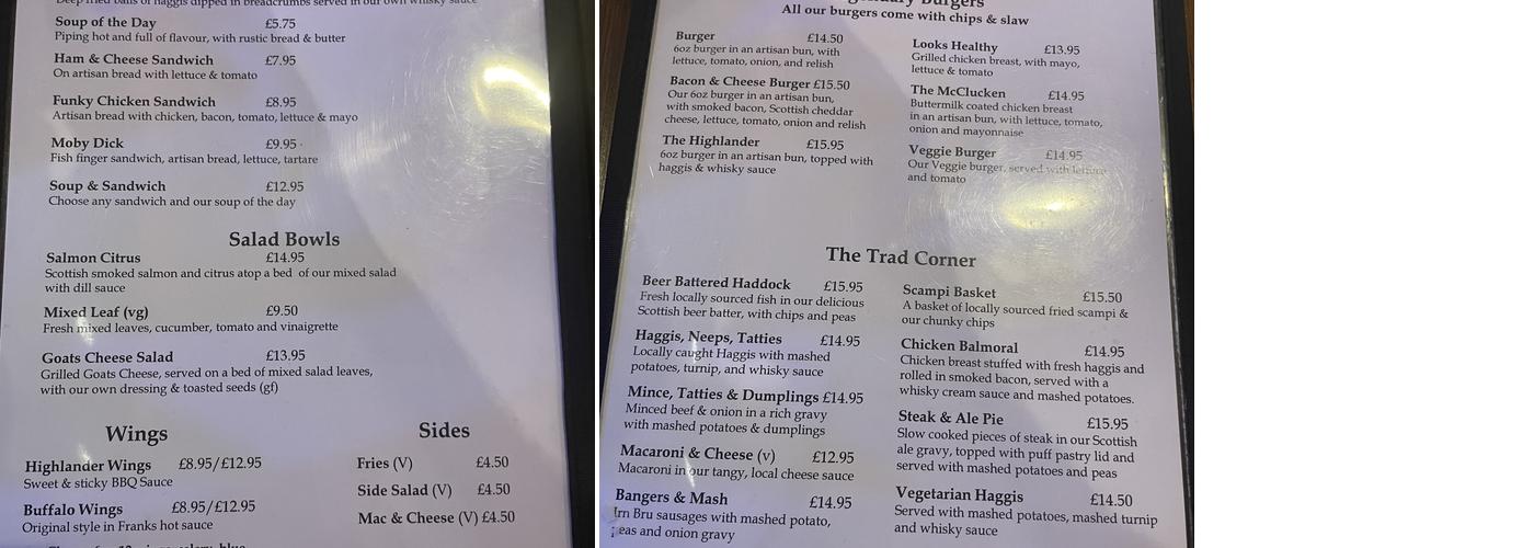 Highland Spice Menu