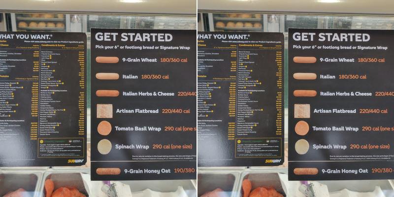 Subway Menu