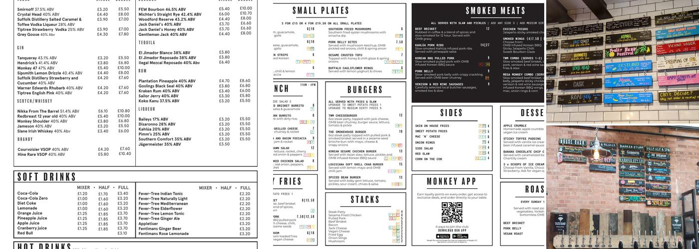 Three Wise Monkeys Ipswich Menu