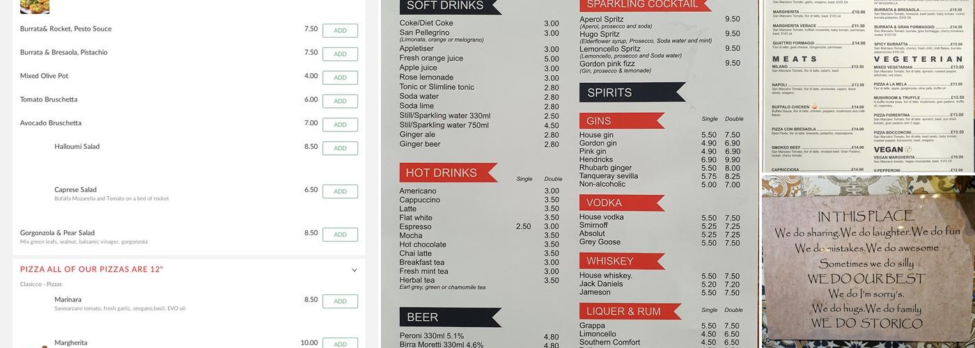 Storico (wood fired pizza & fresh pasta) Menu