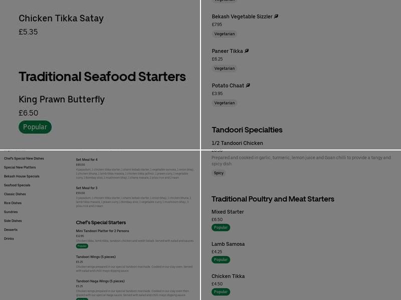 Bekash Tandoori Menu