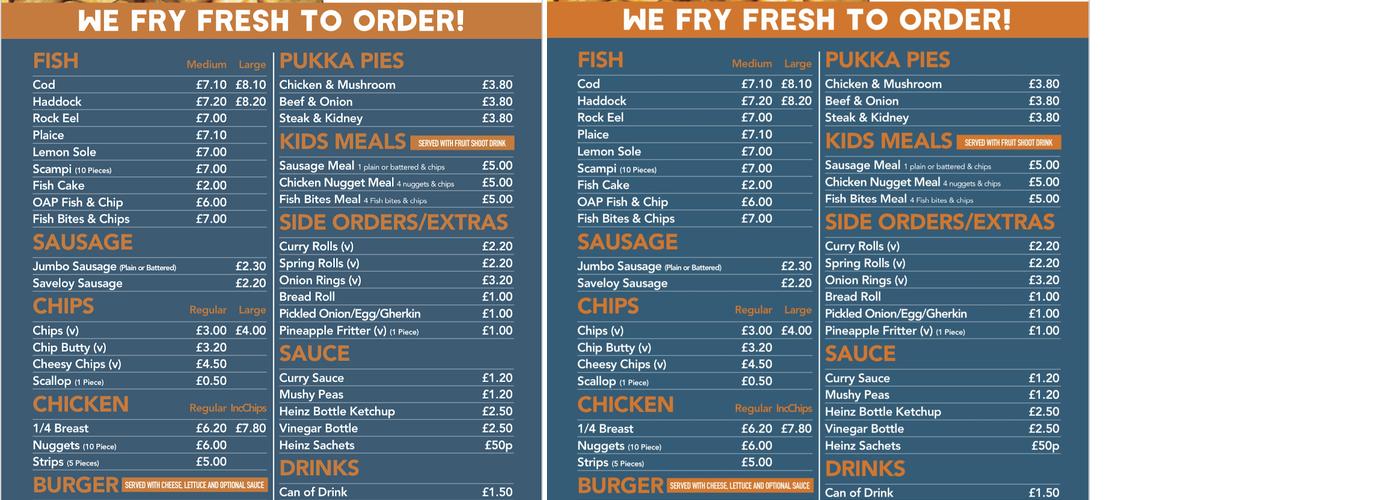 Admirals Fish and Chips Menu