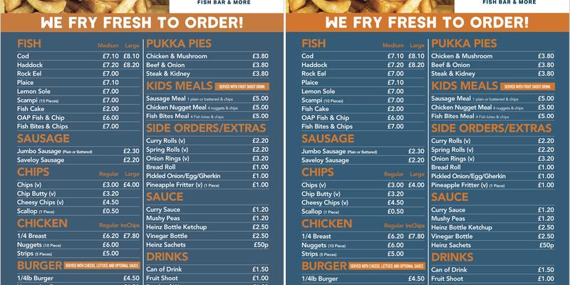 Admirals Fish and Chips Menu