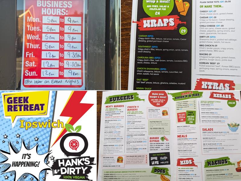 Hank's Dirty Ipswich Menu