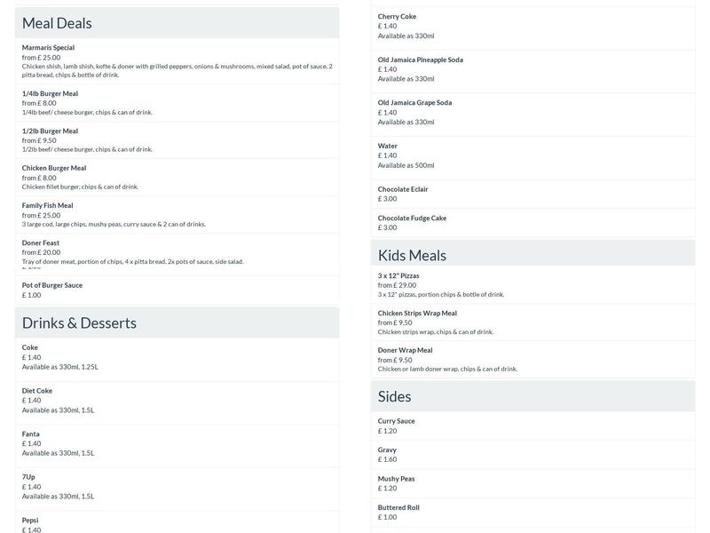 Marmaris Kebab & Fish Bar Menu