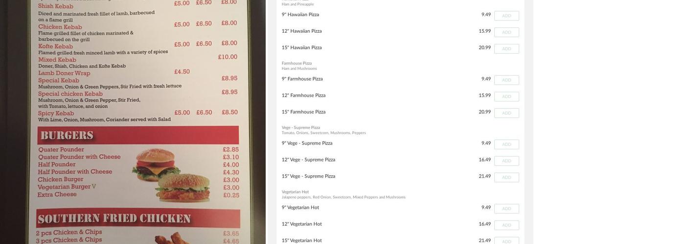 Martlesham Pizza Menu