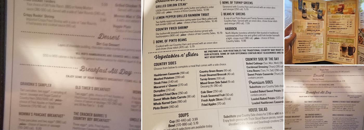 Cracker Barrel Old Country Store Menu