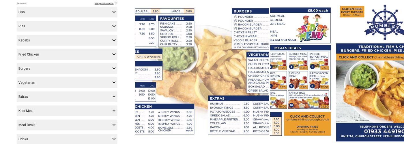 Rumbles Fish And Chips/Irthlingborough Menu