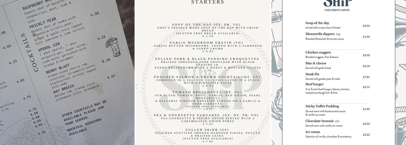 The Ship Irvine Ayrshire Menu