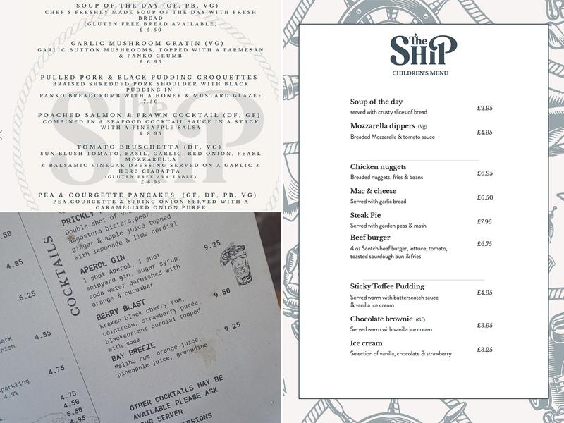 The Ship Irvine Ayrshire Menu