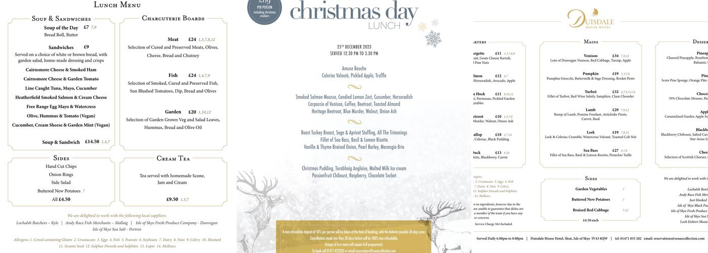 Restaurant at the Duisdale Menu