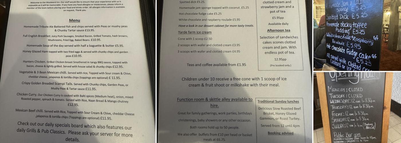The Westward Inn Menu