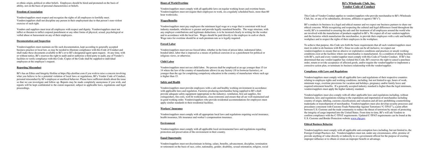 BJ's Tire Center Menu