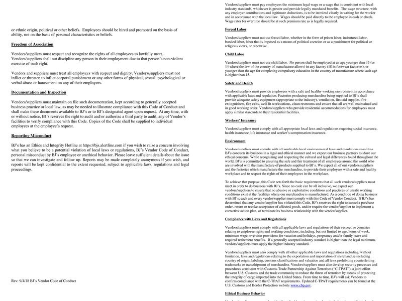 BJ's Tire Center Menu