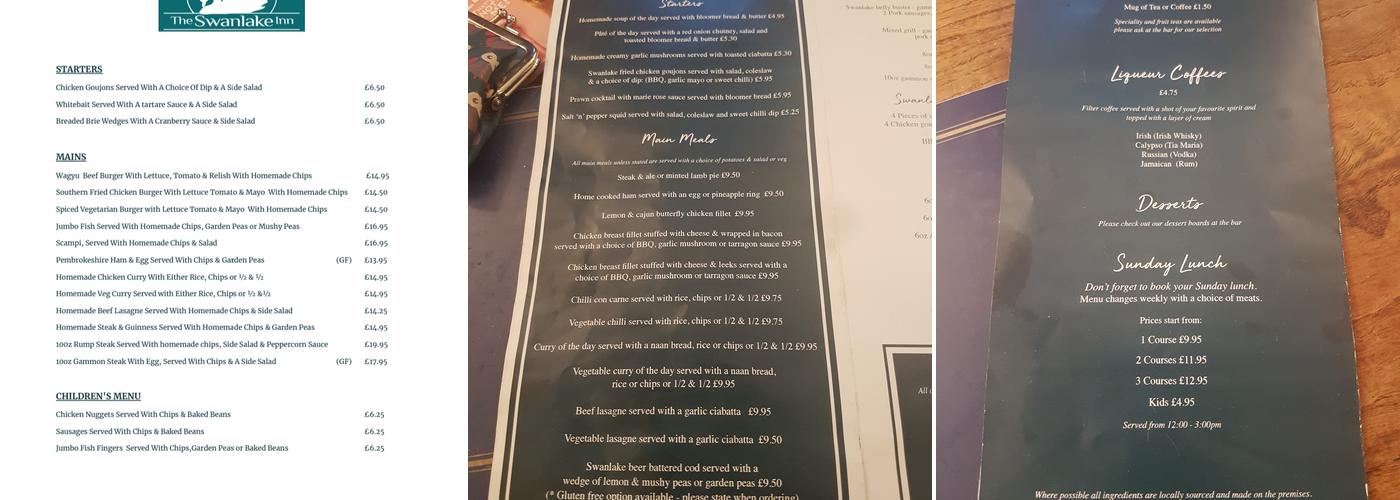 The Swanlake Inn Menu