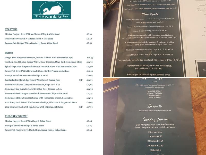 The Swanlake Inn Menu