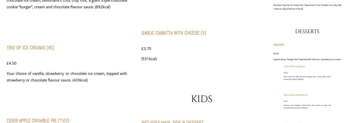 The Spateston Inn Menu