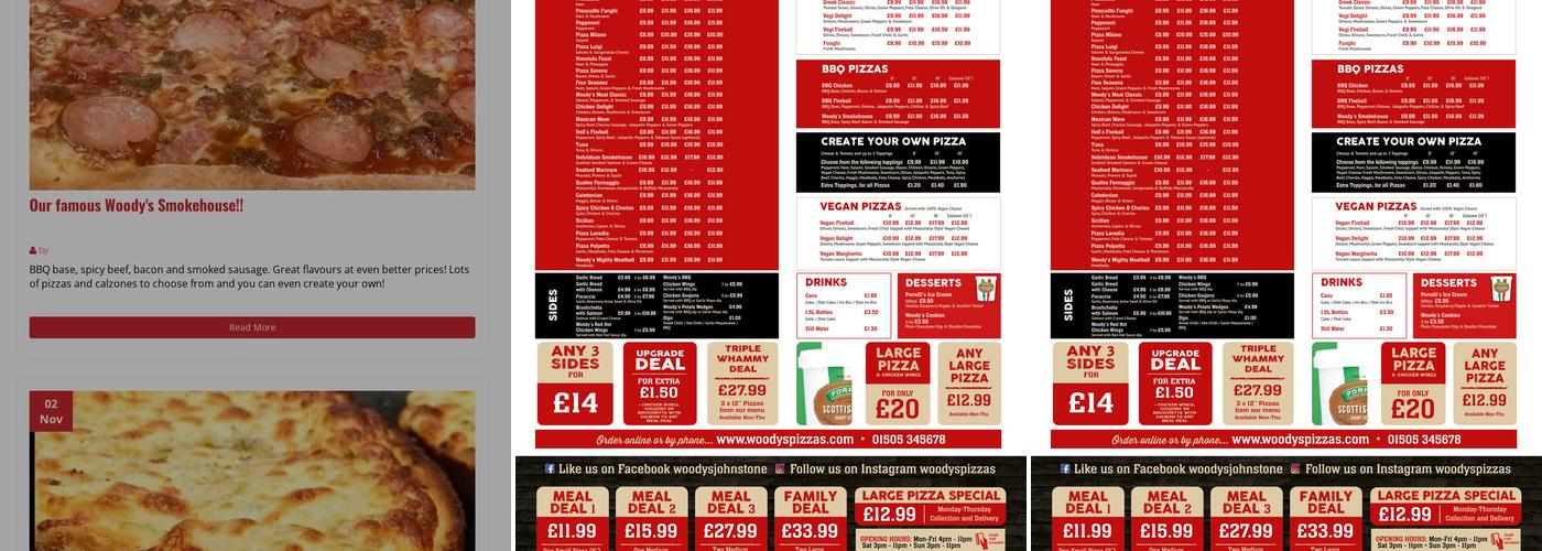 Woody's Pizzas Johnstone Menu