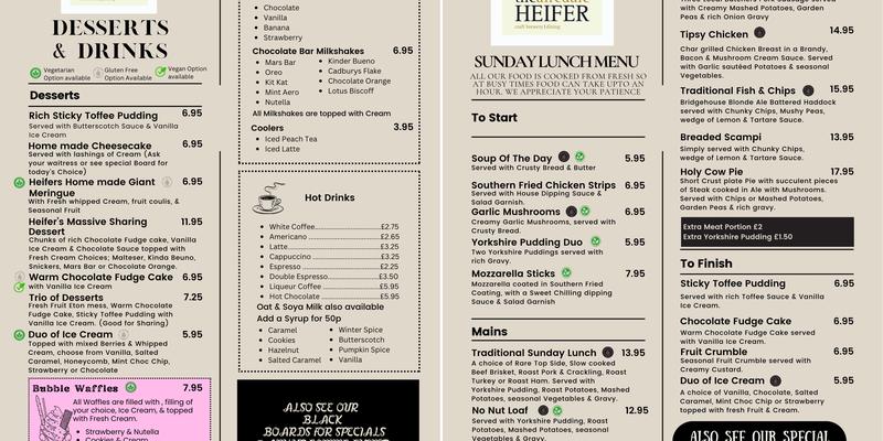 Airedale Heifer Menu