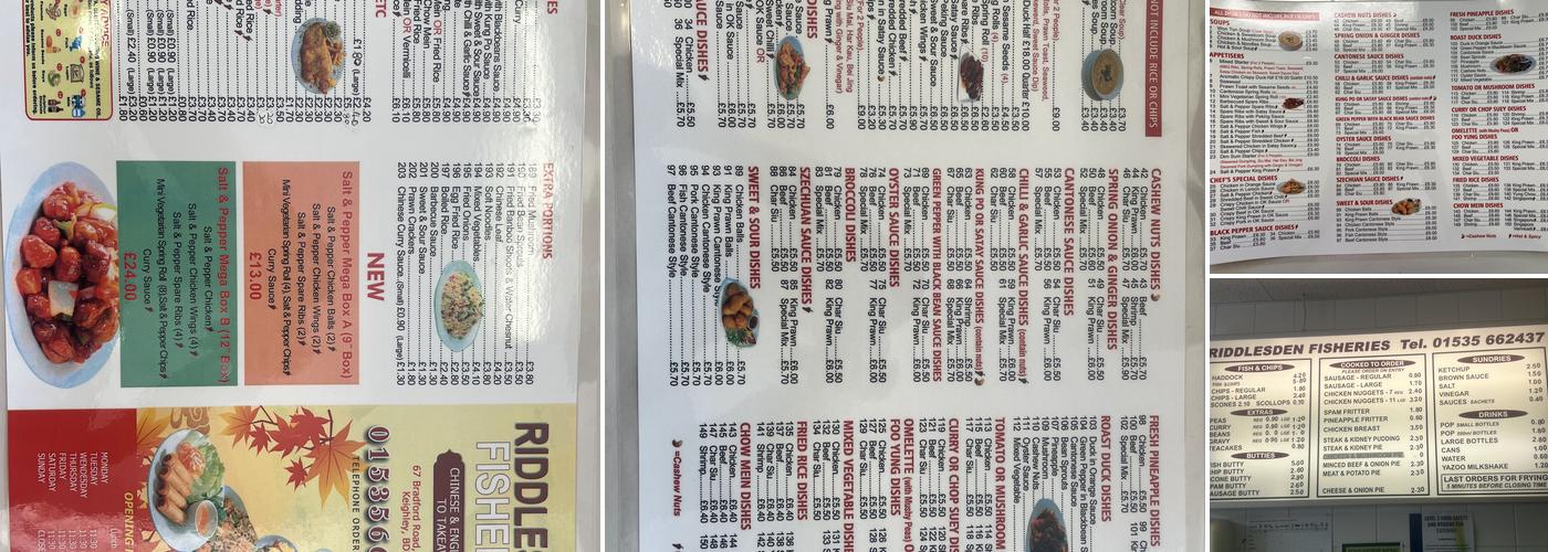 Riddlesden Fisheries Menu