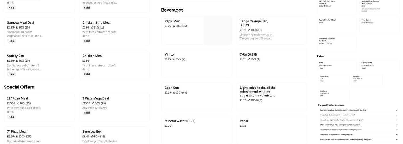 Rajas Pizza Bar Keighley Ltd Menu