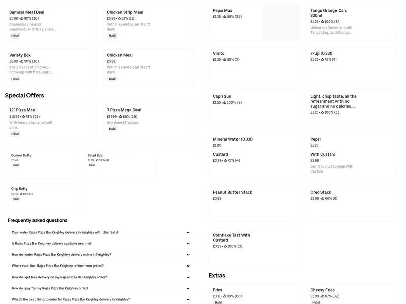 Rajas Pizza Bar Keighley Ltd Menu