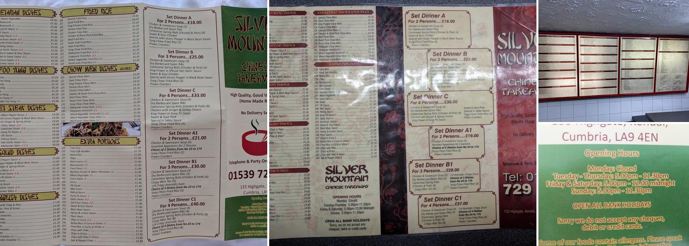 Silver Mountain Menu