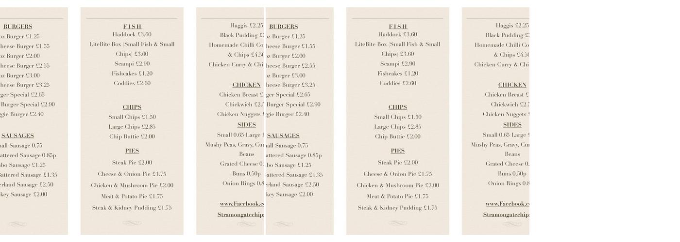 Stramongate Fish & Chips Menu