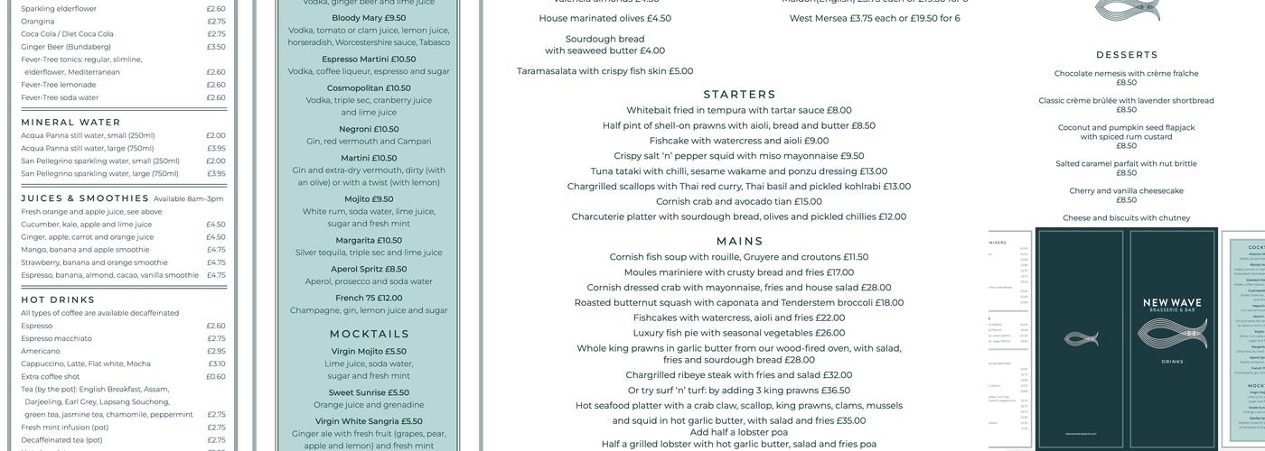 New Wave Brasserie Menu