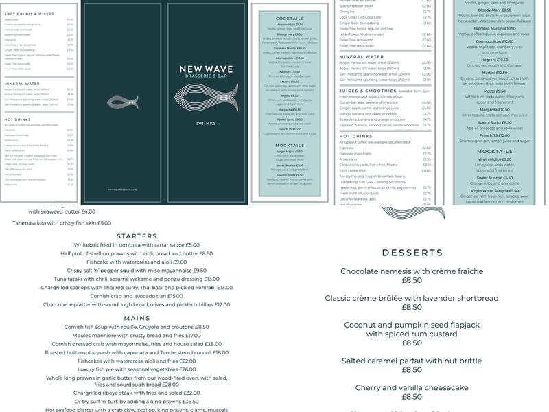 New Wave Brasserie Menu