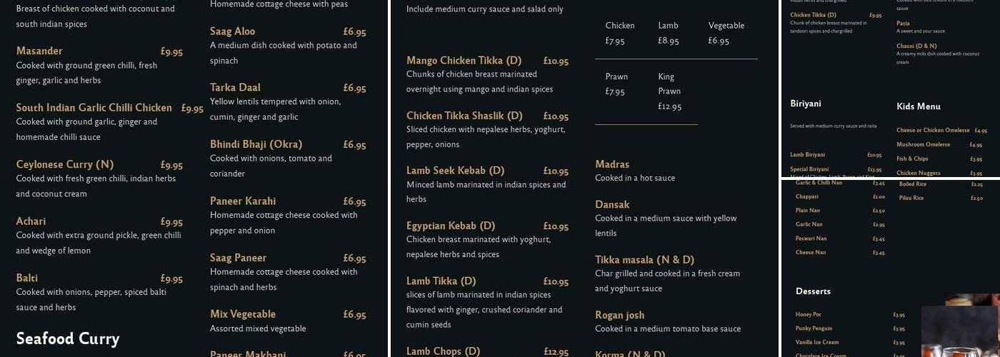 Yak and Yeti Menu