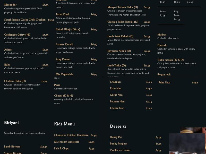 Yak and Yeti Menu