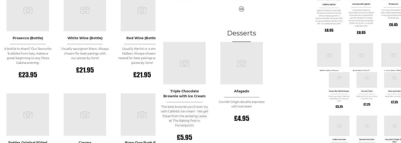 The Pizza Cabina Menu