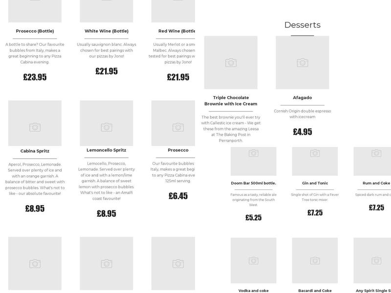 The Pizza Cabina Menu