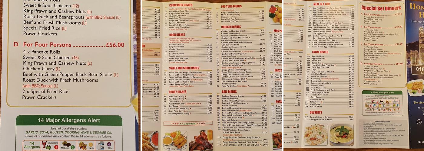 Hong Kong House Chinese Menu