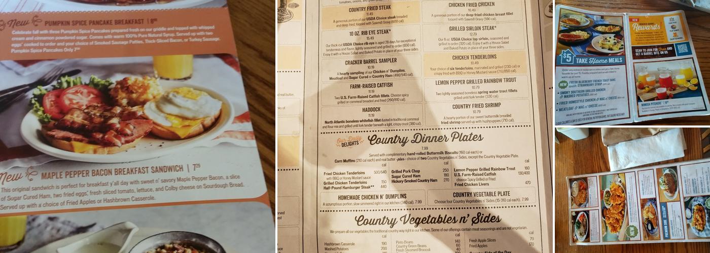 Cracker Barrel Old Country Store Menu