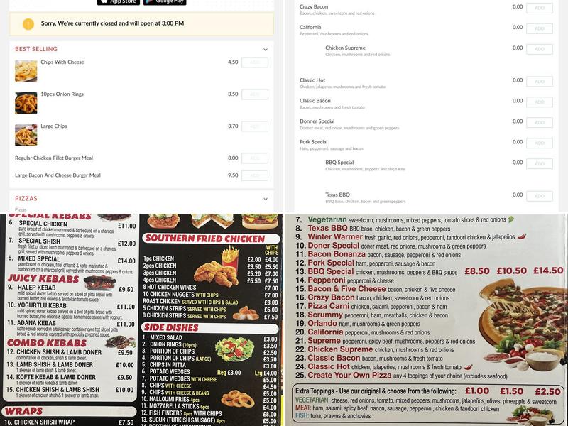 Kessingland Pizza & Kebab Menu