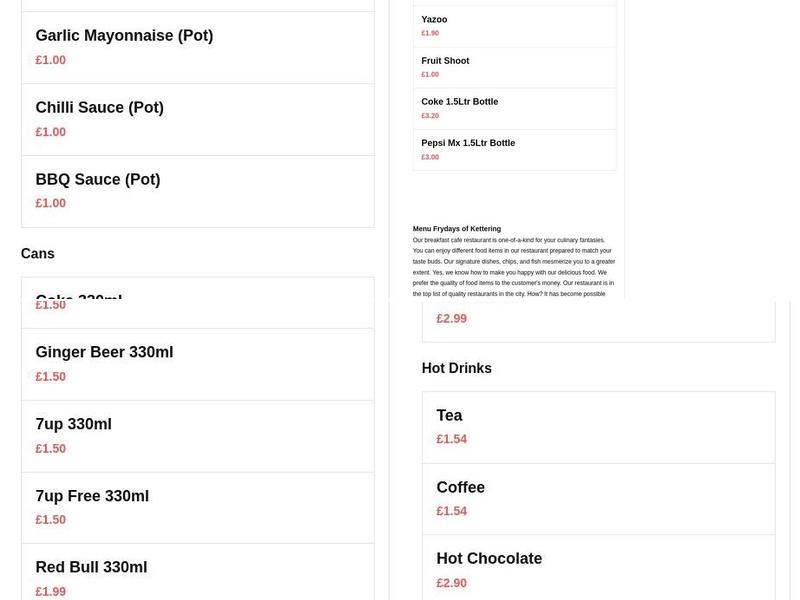 Frydays of Kettering Menu