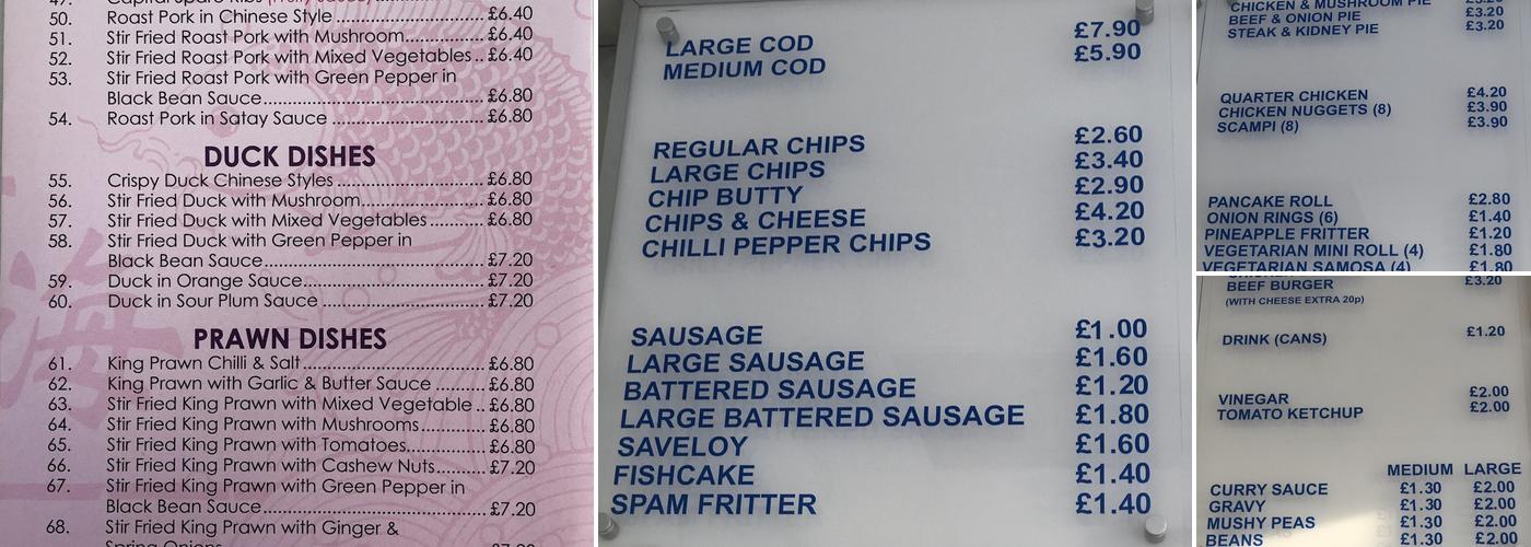 Ocean Fish & Chips & Chinese Takeaway Menu