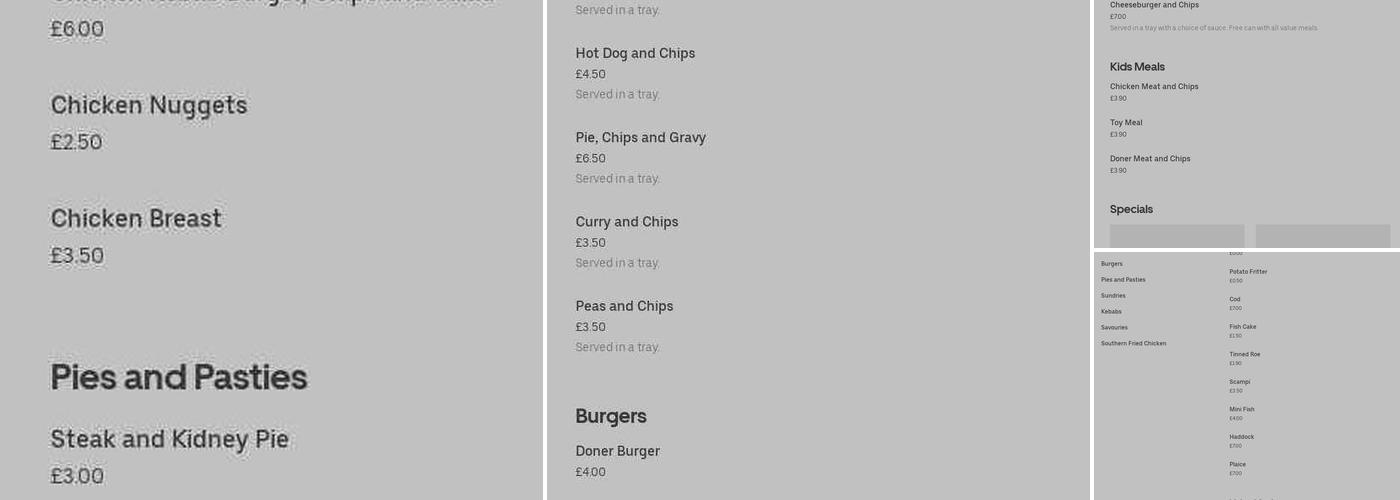 Habberley Fish Bar Menu