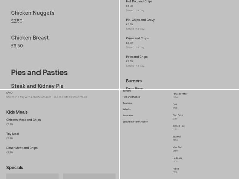 Habberley Fish Bar Menu