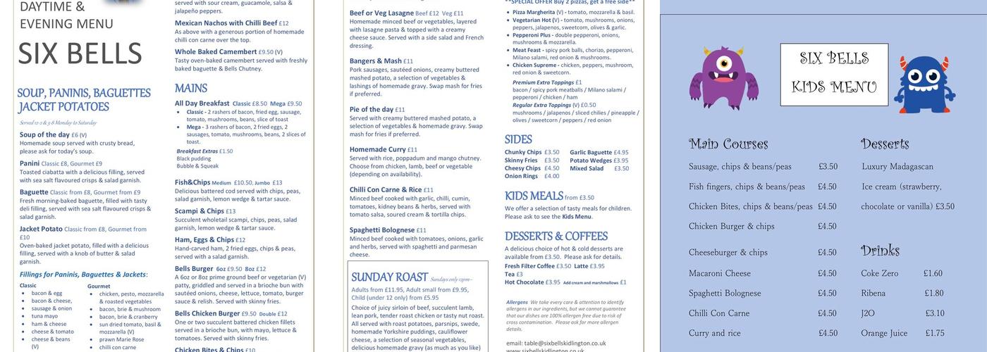 Six Bells Menu