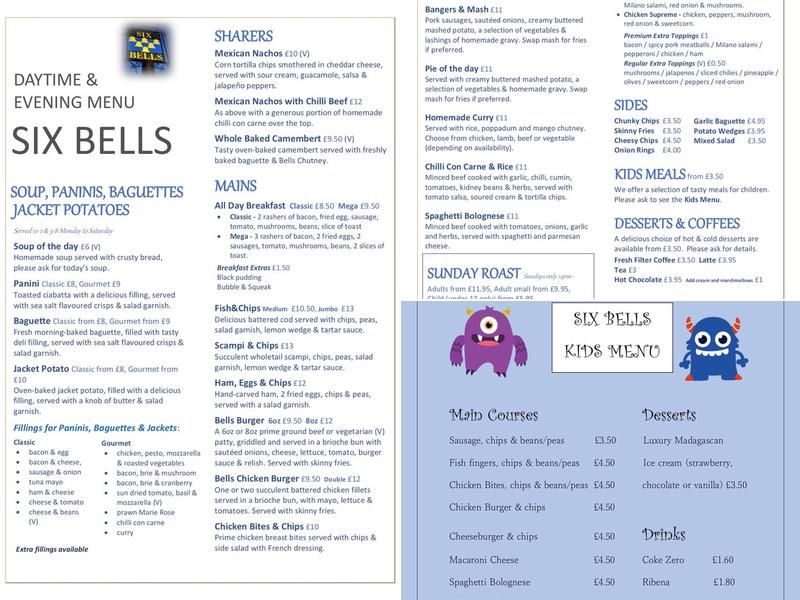 Six Bells Menu