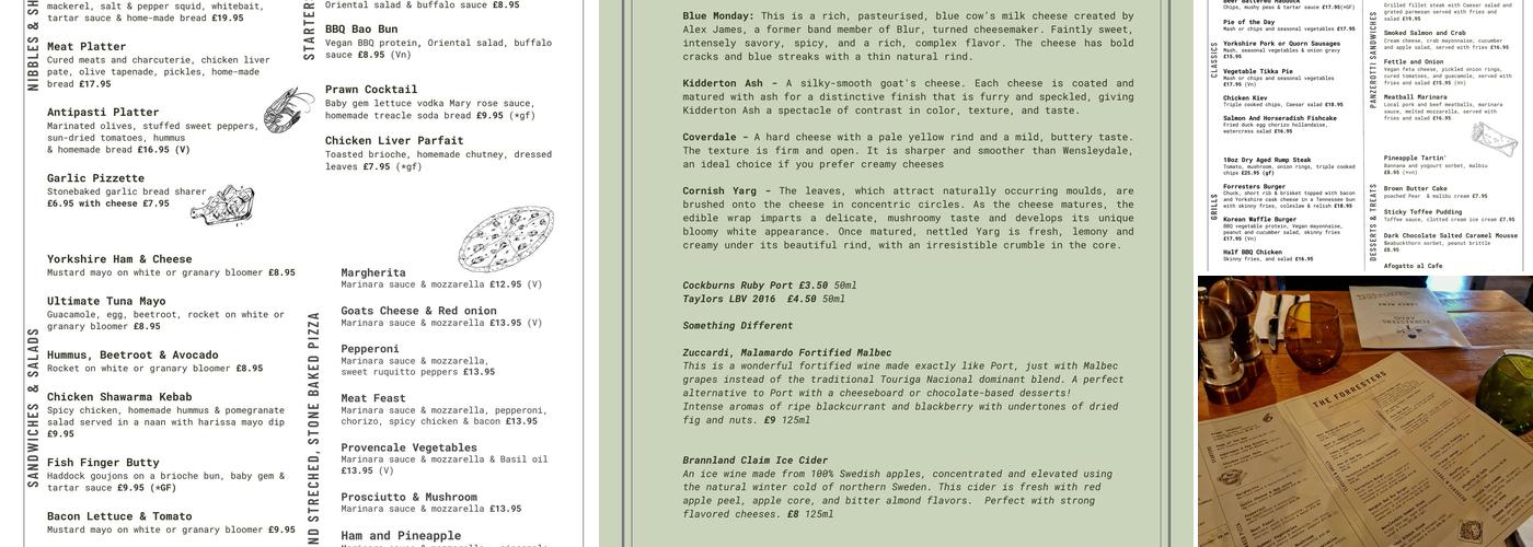 The Forresters Arms Menu