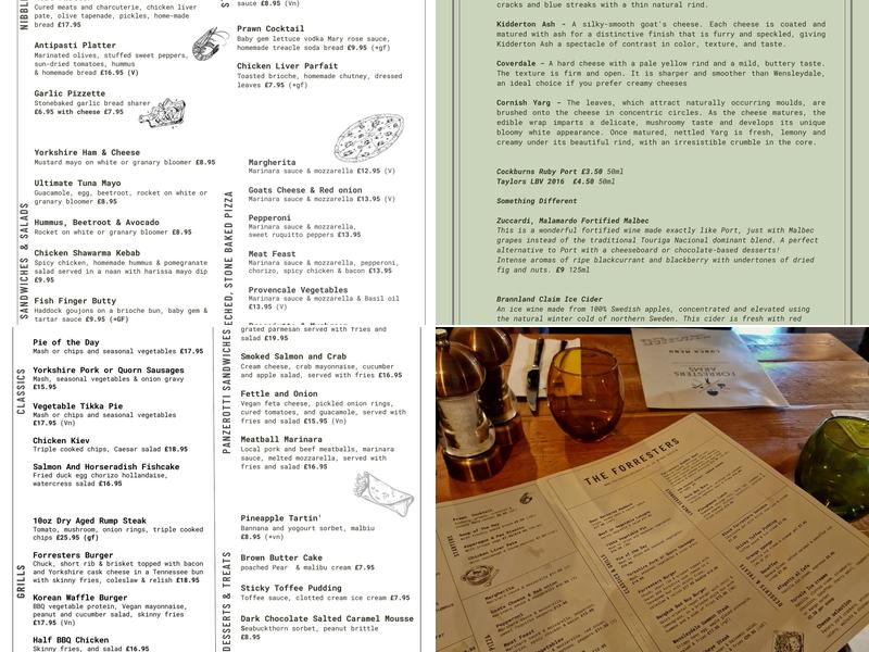 The Forresters Arms Menu