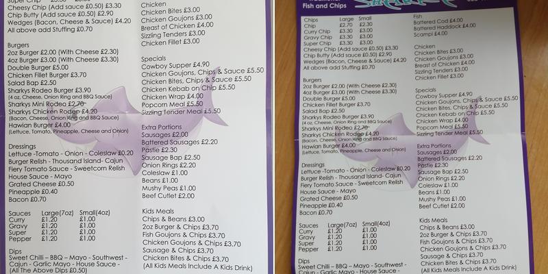 Sharky's Menu