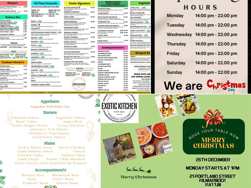 Exotic Kitchen Kilmarnock Menu