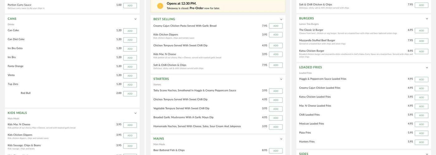 The Lemon Tree Kilwinning Menu