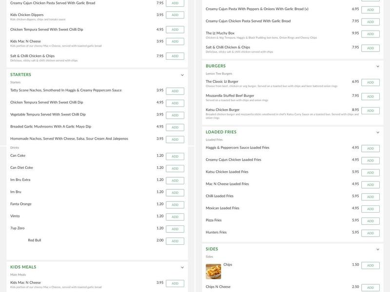 The Lemon Tree Kilwinning Menu